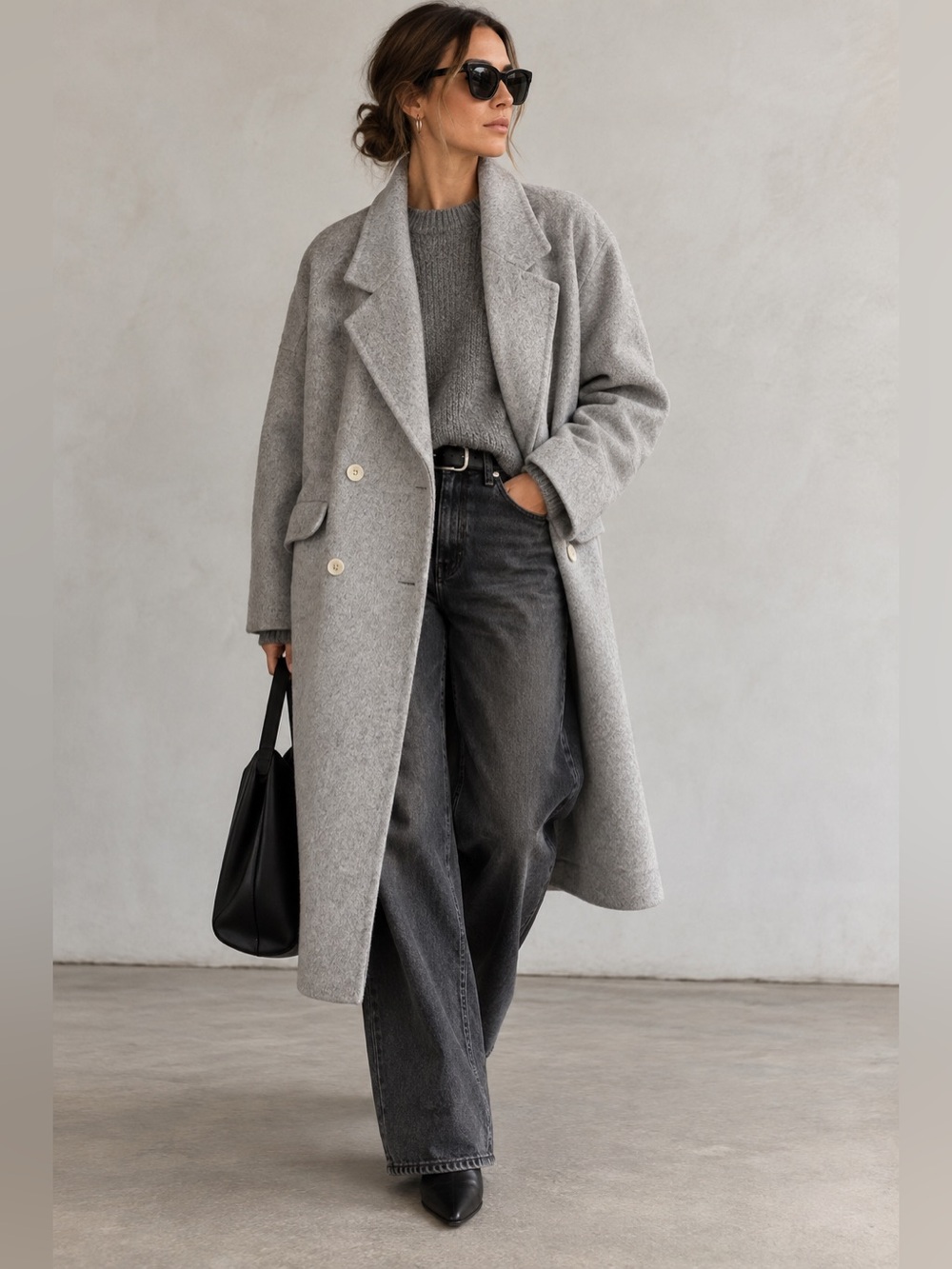 Handmade 100% Double Faced Wool Oversized Grey Coat M
